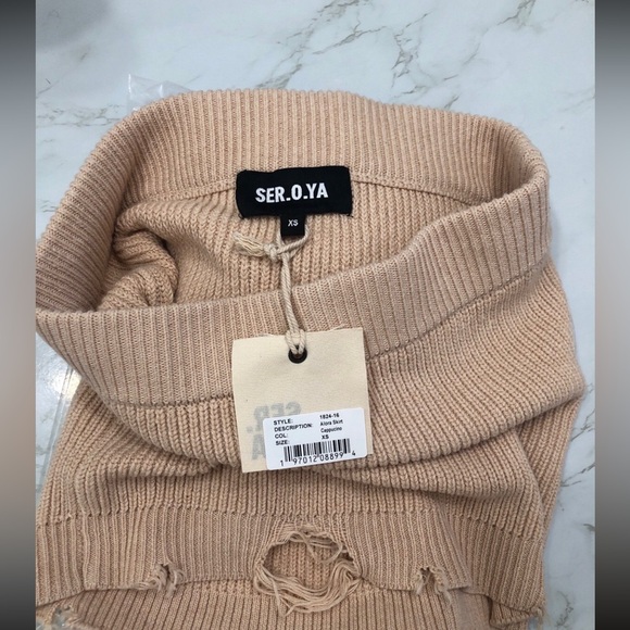 Ser.o.ya Seroya Alora Mini Skirt in Natural.Knit. Distressed. Size XS. NWT! - Picture 3 of 6